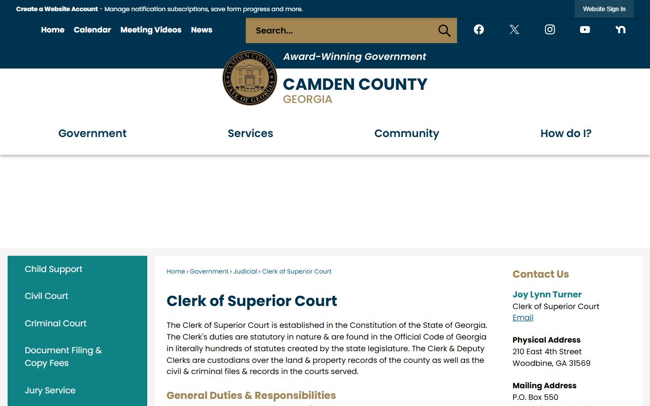 Camden County Clerk of Superior Court records office page