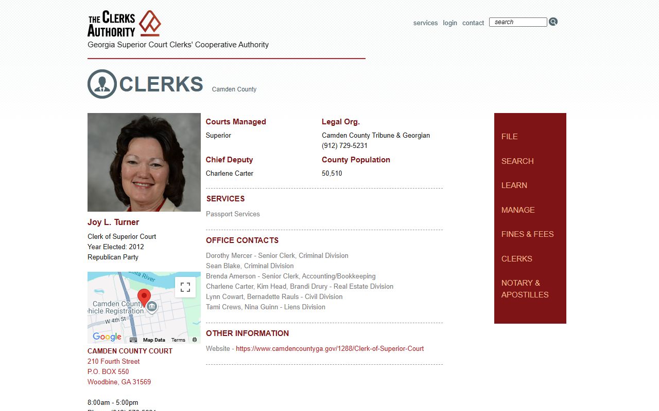 Camden County Clerk of Superior Court GSCCCA clerk profile