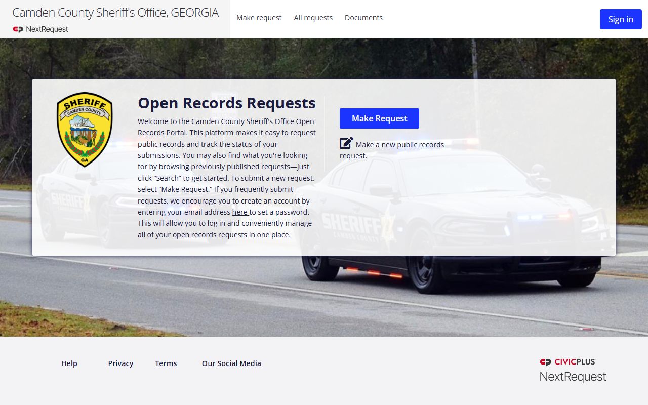 Camden County arrest records and sheriff NextRequest portal