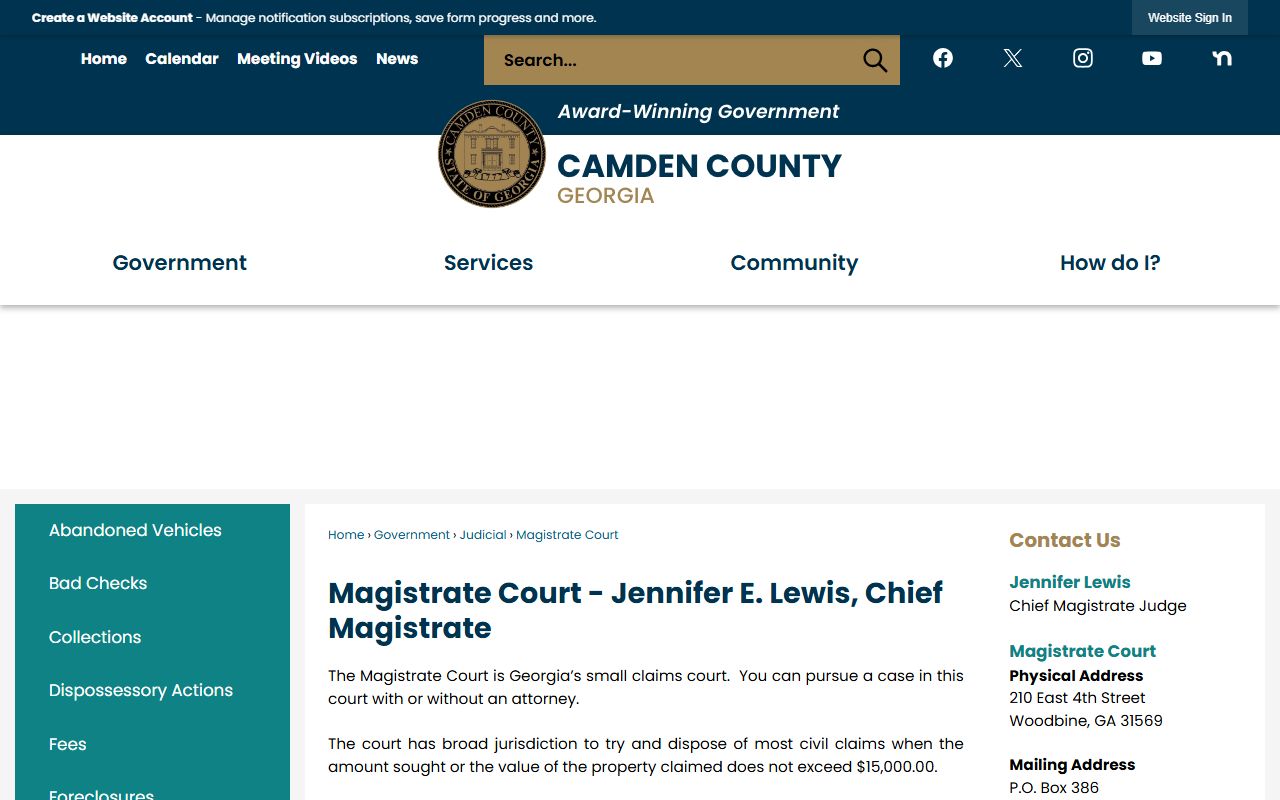 Camden County court records Magistrate Court page