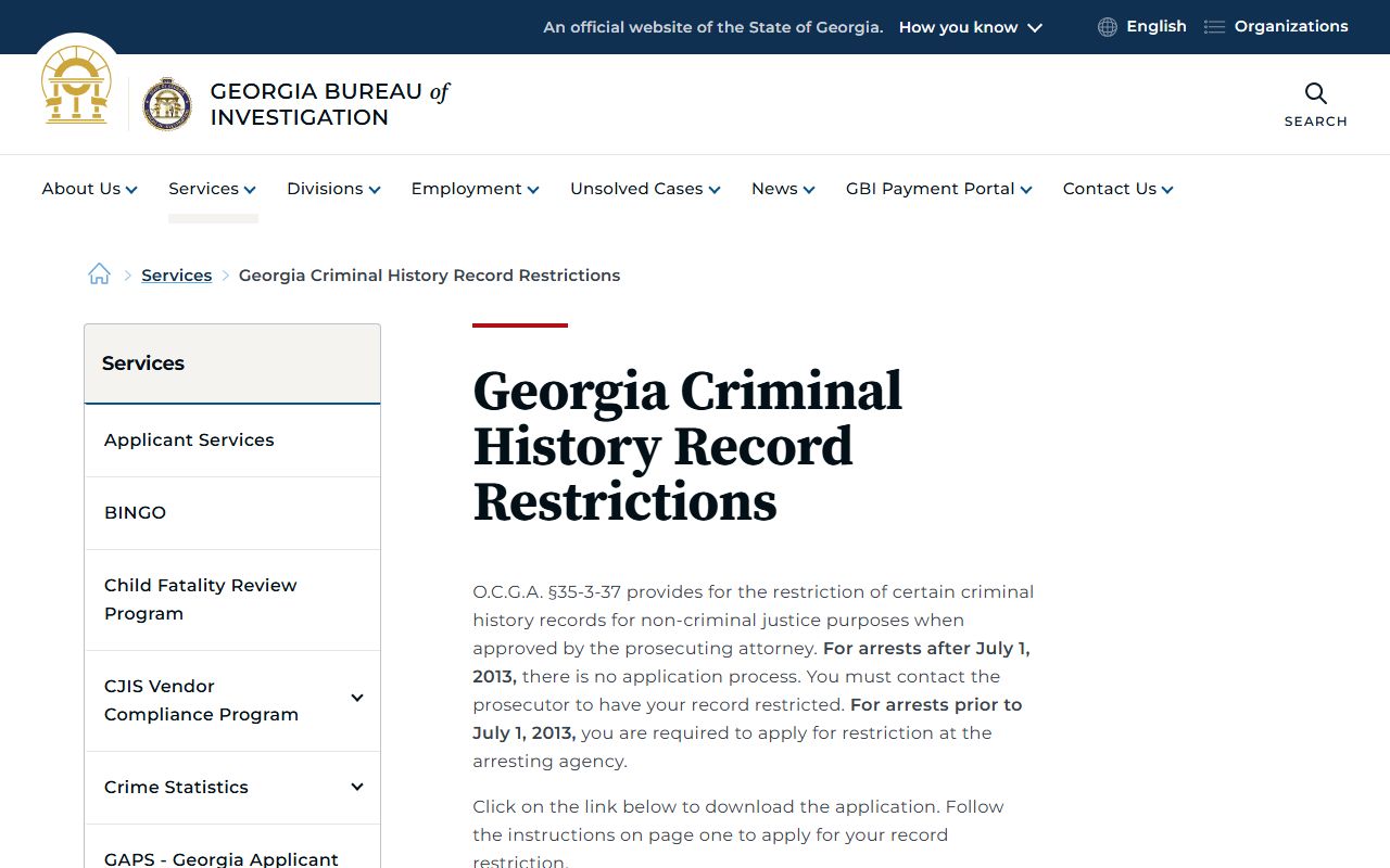 Camden County criminal court records GBI record restriction page