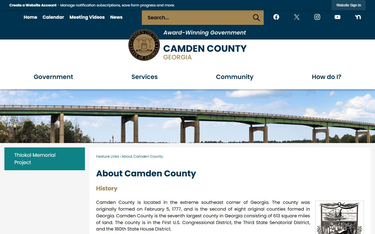 Camden County court records county history page