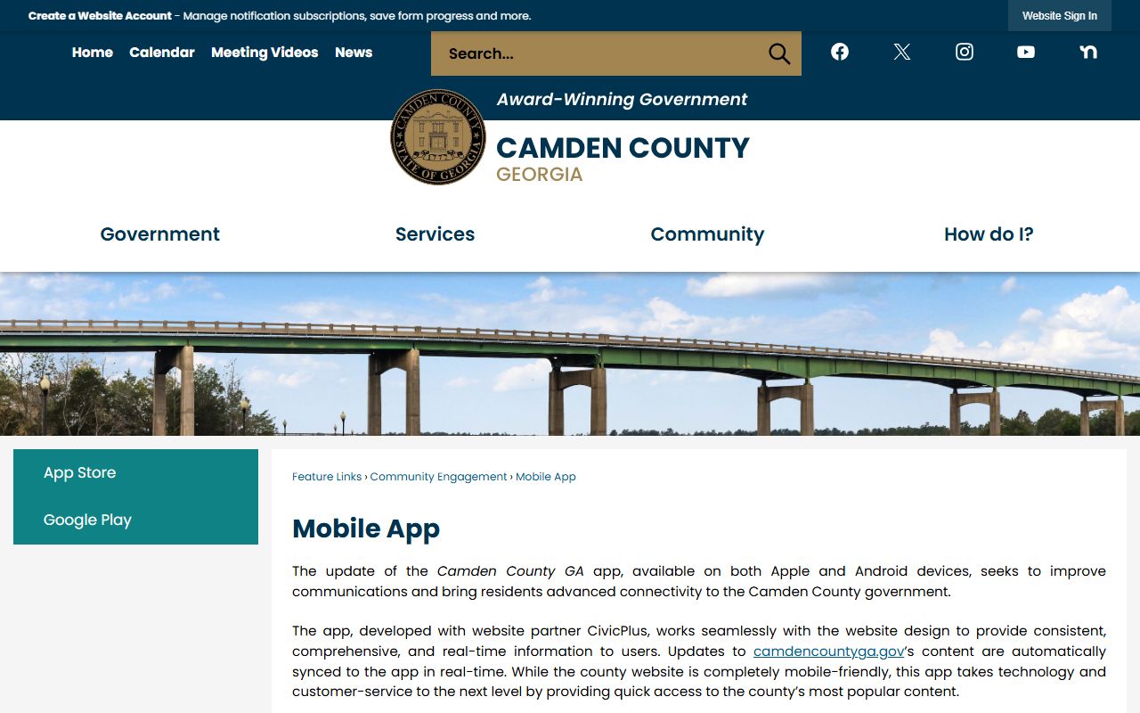 Camden County sheriff and court records mobile app page