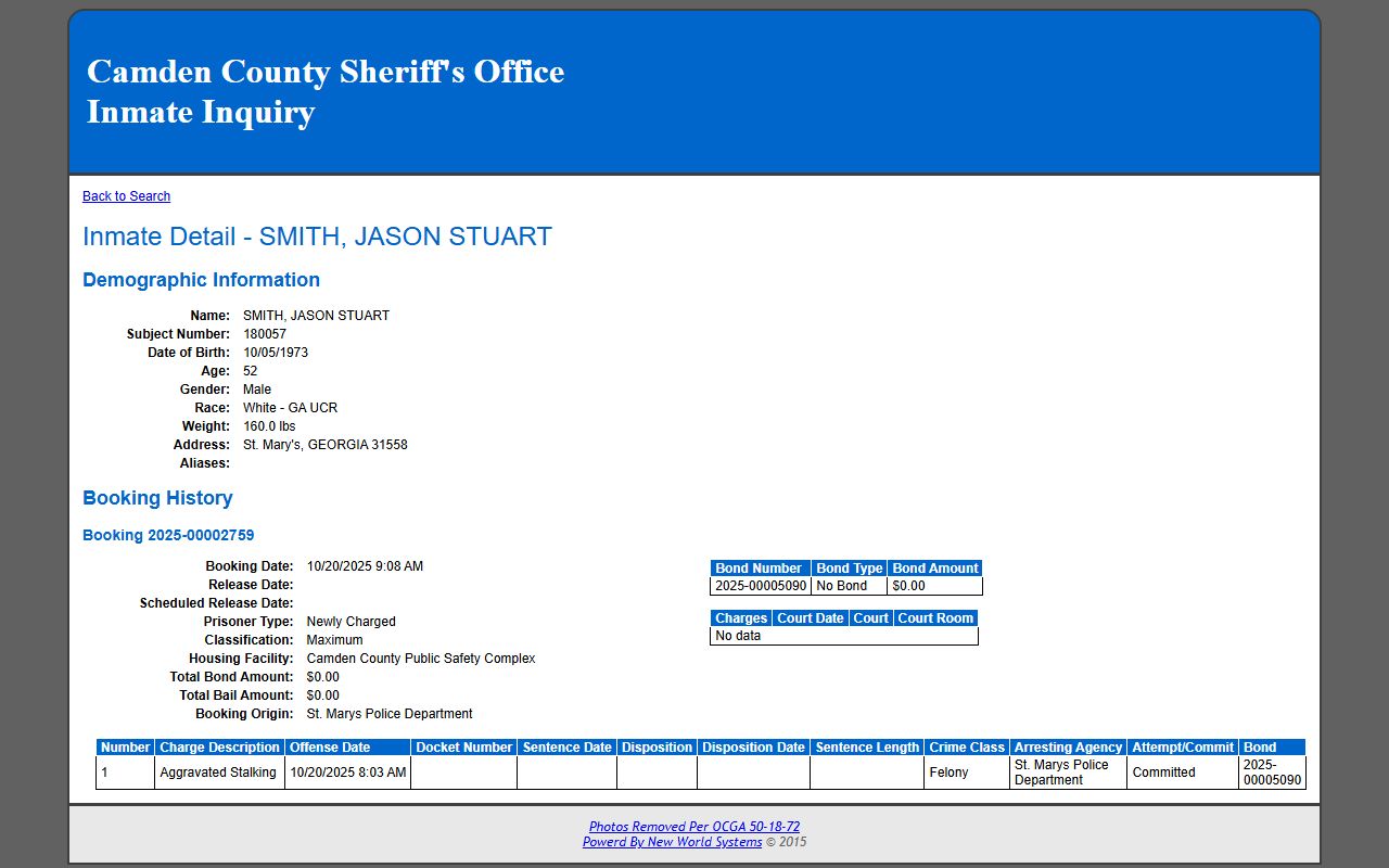 Camden County inmate records profile detail fields