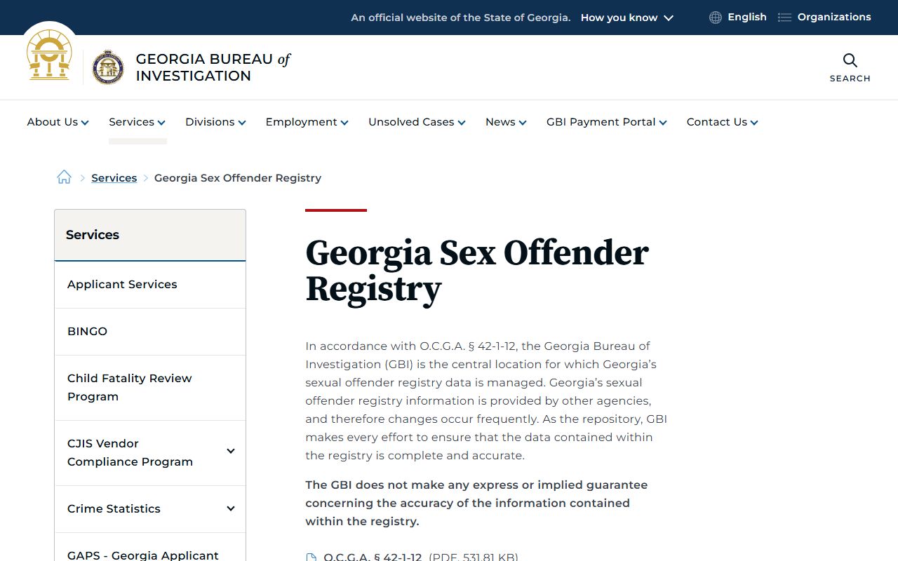 Camden County warrant records and GBI sex offender registry information